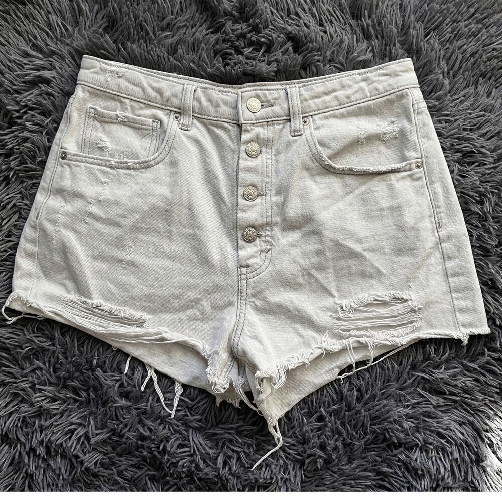 Wild Fable White Denim Button Fly Frayed Hem Highest Rise Cutoff Shorts Size 10